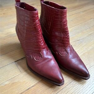 Sam Edelman Red Crocodile Ankle Cowboy Bootie Heels